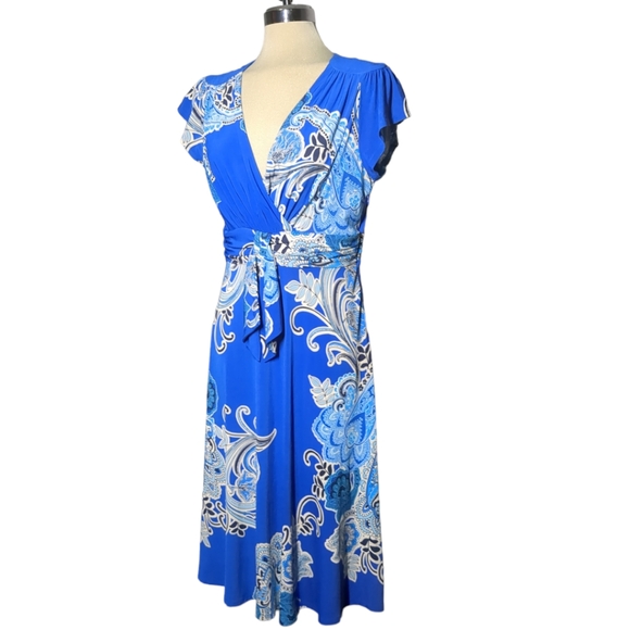 Evan Picone Blue Print Flare Dress Size 10 - Picture 12 of 16